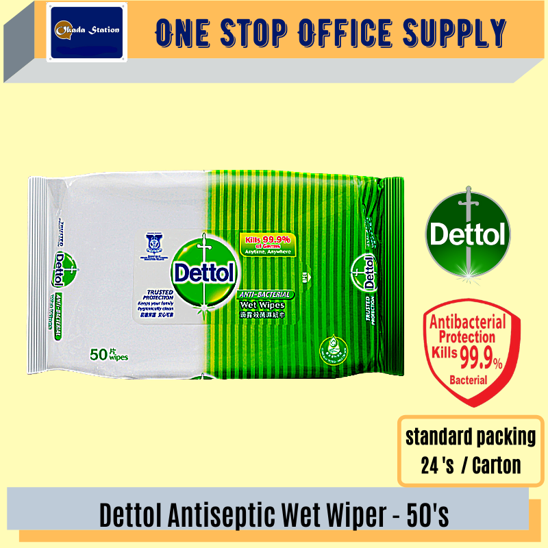 Dettol Anti-Bacterial Wet Wipes - /10'S/50 Wipes / Dettol Wet Tissue / Dettol Tisu Basah # Antibacterial # 99.9% Membasmi Kuman Bakteria # Dettol Wipes Tanpa Alkohol
