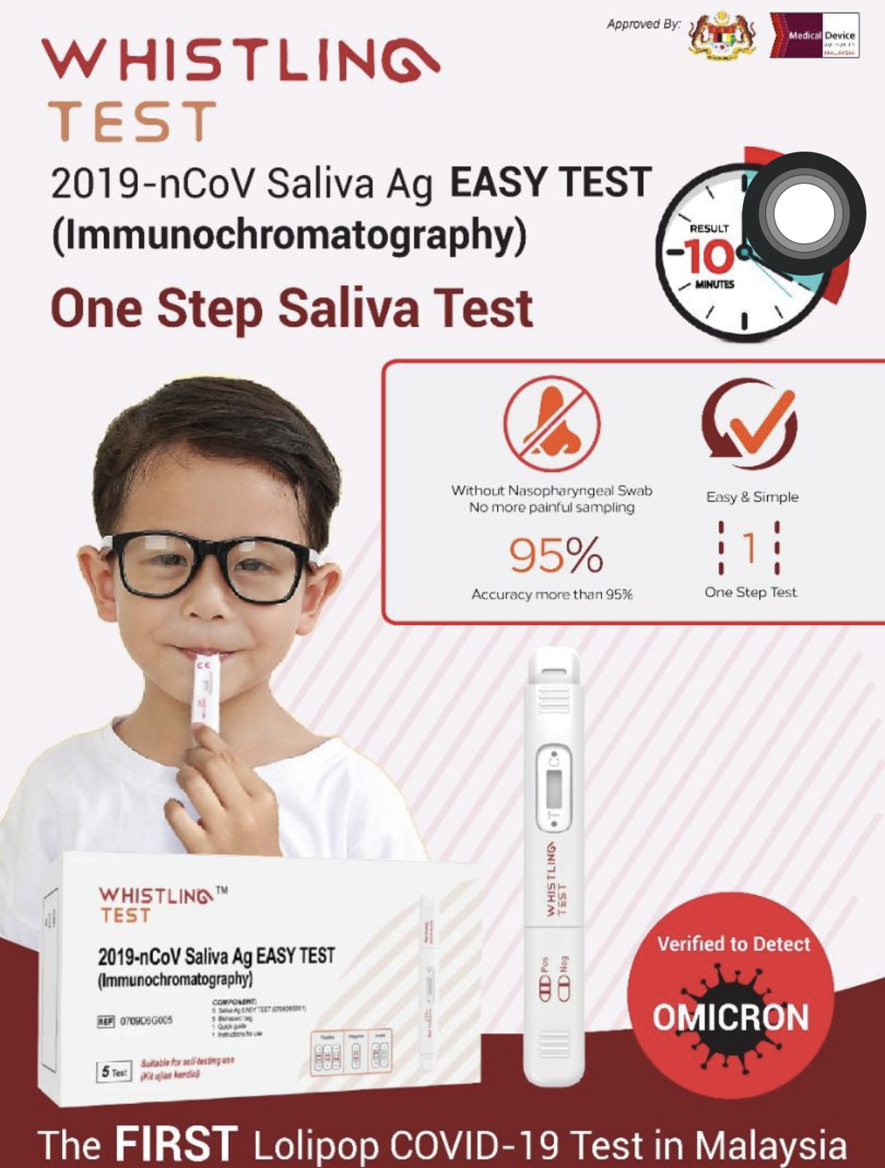 Whistling COVID-19 Home Rapid Antigen TEST Kit (LOLLIPOP)