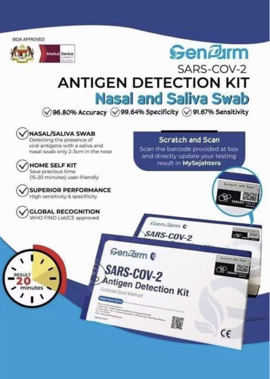 Covid-19 test kit GenFarm 2IN1 Saliva Antigen Detection Kit (MDA/KKM Approved) with Halal Cert, READY STOCK!