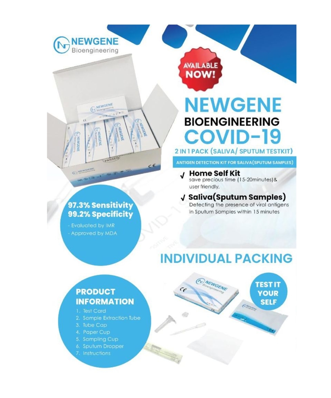 Newgene Bioengineering Covid-19 Test Kit Approved By MDA/KKM (Penghantaran Seluruh Malaysia)ORIGINAL PRODUCT! (Ready Stock) FAST SHIPPING !