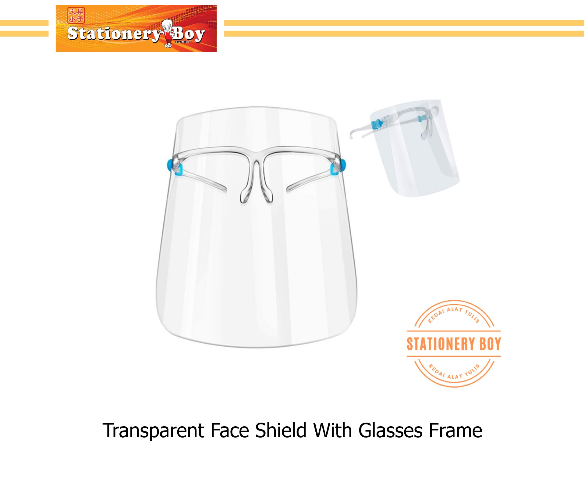 Transparent Face Shield with Glasses Frame / Pelindung Muka Lutsinar