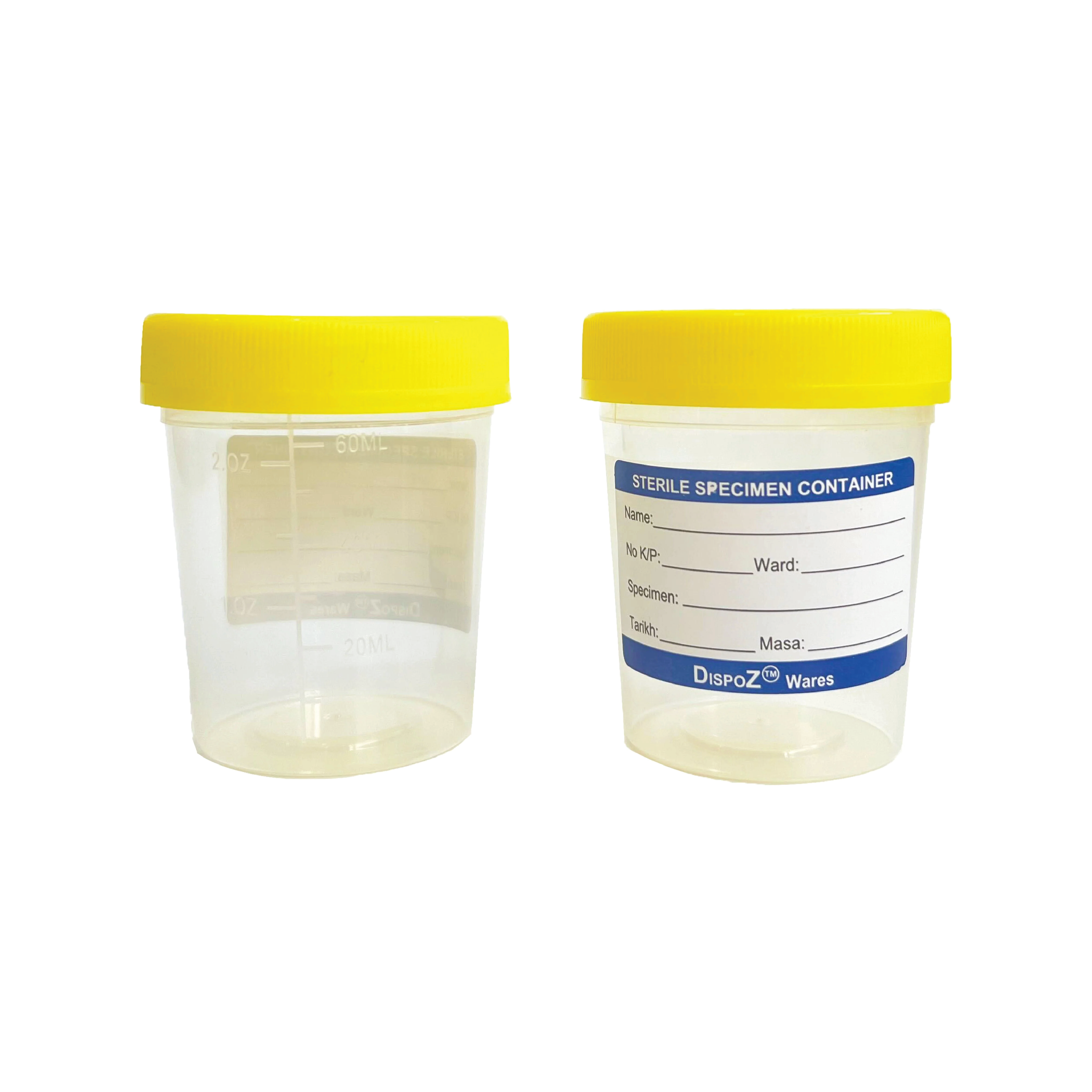 60ml PP Yellow Cap Urine Container