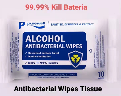 Alcohol Wipes Sanitizing Wet Tissue Antibacterial Kill 99.9% Bacteria Purewell CE Standard 10pcs