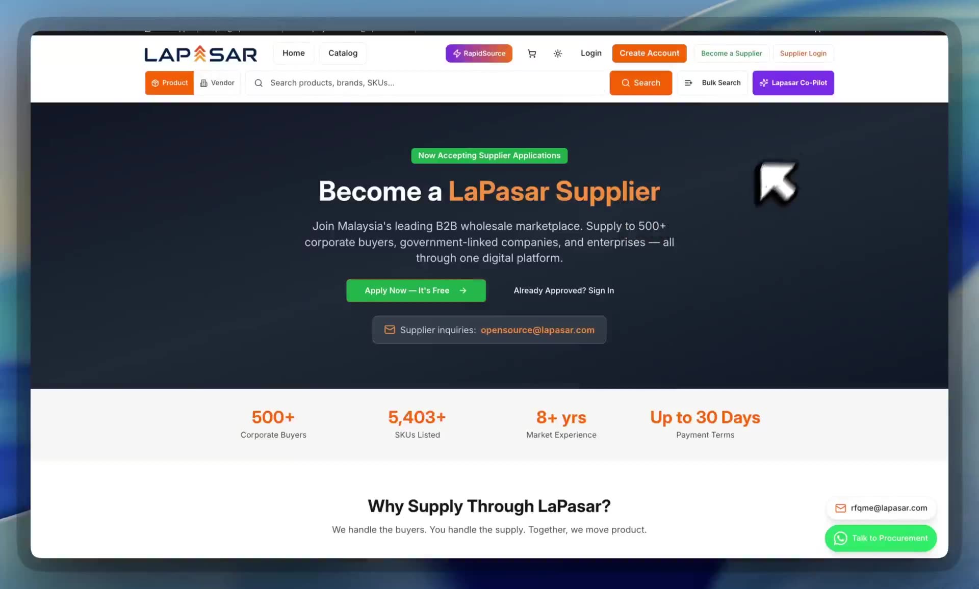 Logging in to the portal — Lapasar vendor portal screenshot