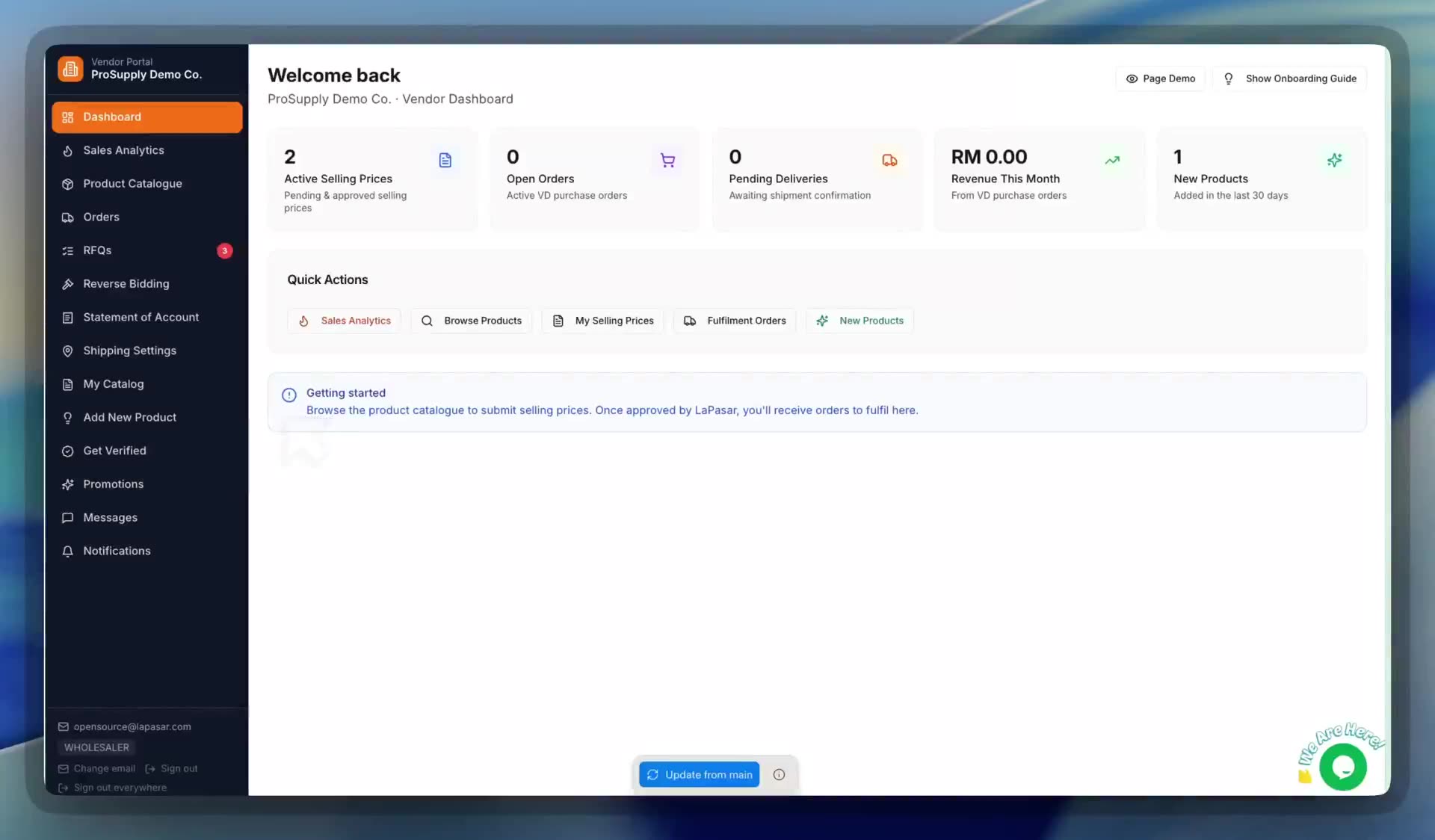 The order page — Lapasar vendor portal screenshot