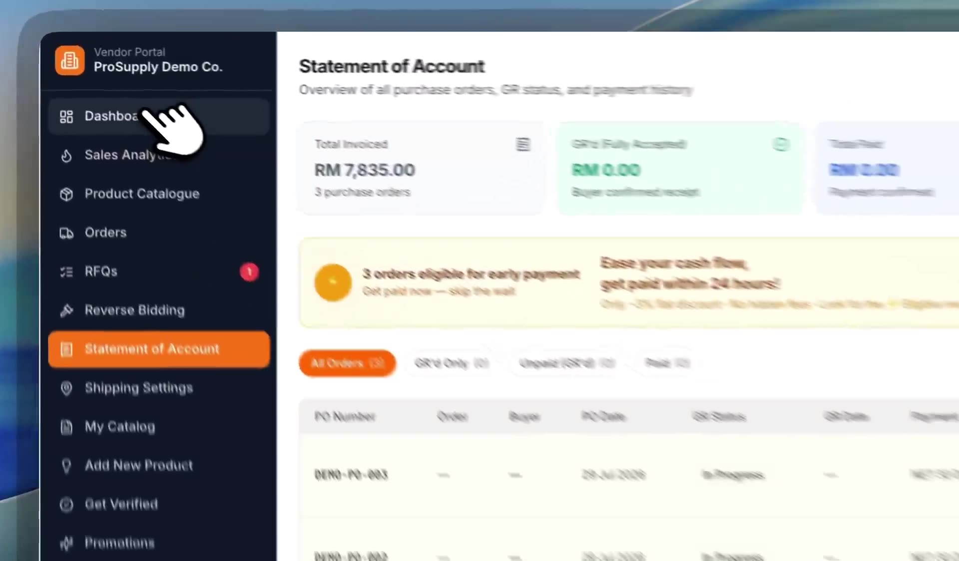 Statement of account — Lapasar vendor portal screenshot